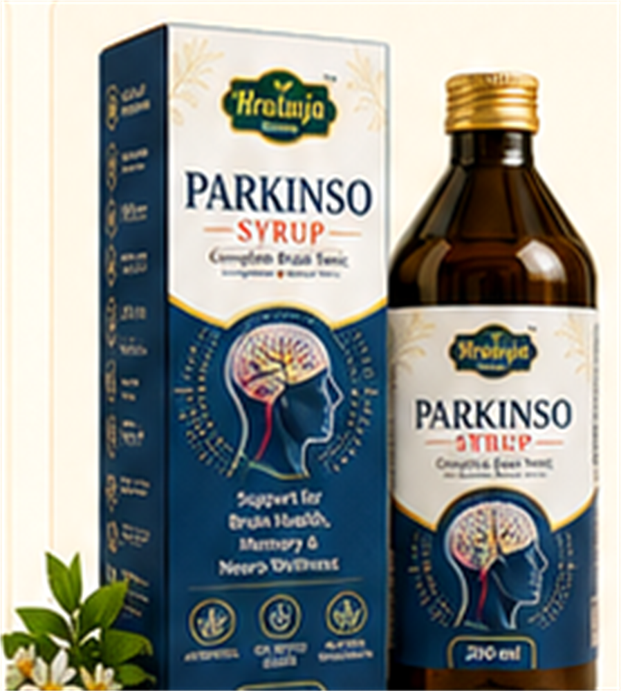 Parkinso Syrup product bottle and carton
